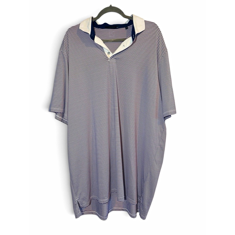 Greyson Saranac Polo Men XXL Striped Performance Golf Shirt White Purple 2XL